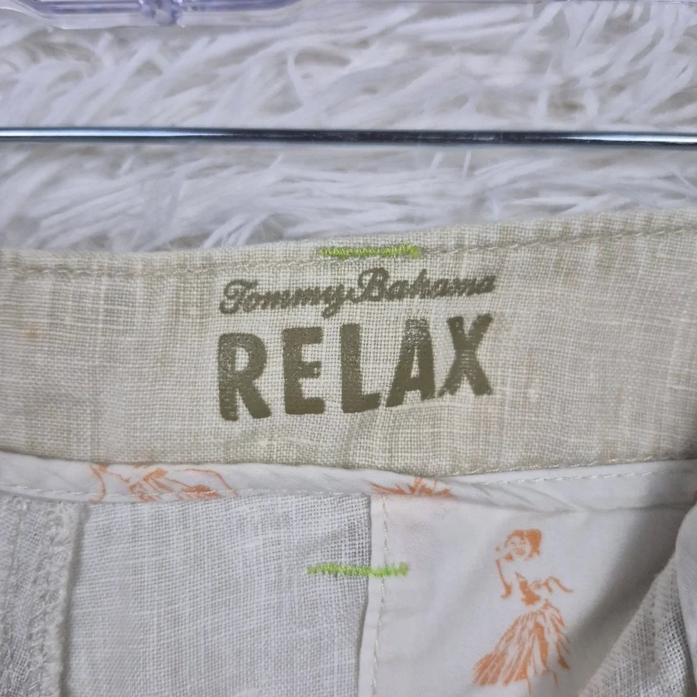 Tommy Bahama Relax Mens 38x32 Beige 100% Linen Straight Leg Pants Khaki Trousers